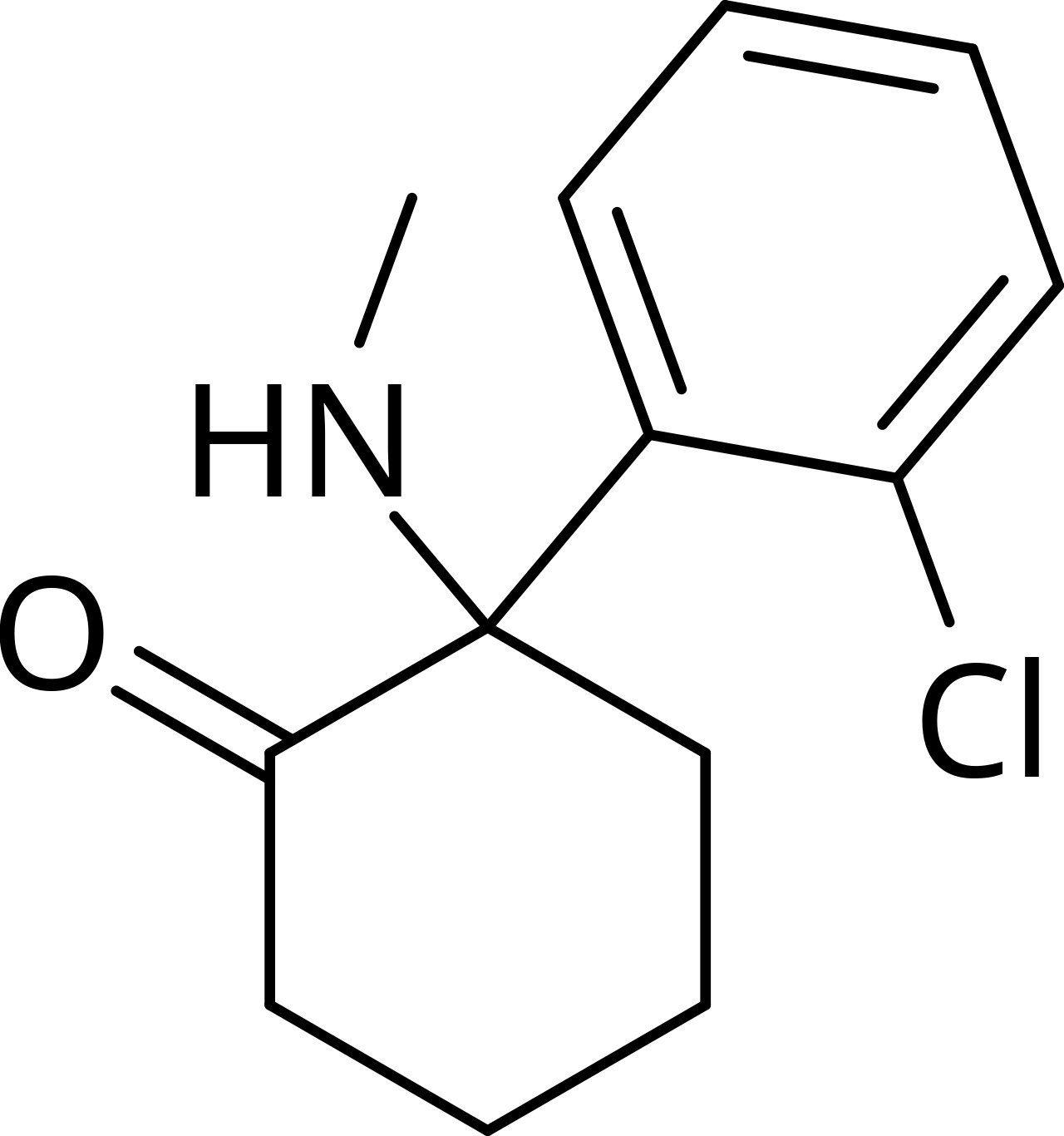Chemical structure of a compound with a benzene ring, a cyclohexane ring, a chlorine atom, a carbonyl group, and an amino group.