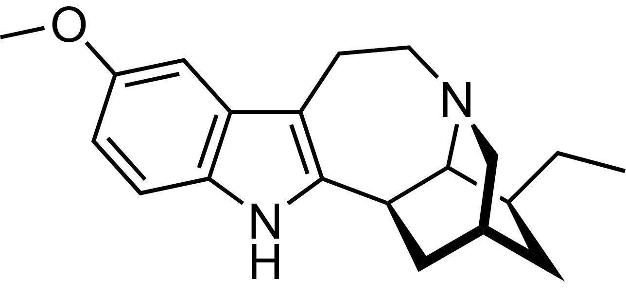 Line drawing of a complex chemical structure with multiple rings and a methoxy group.